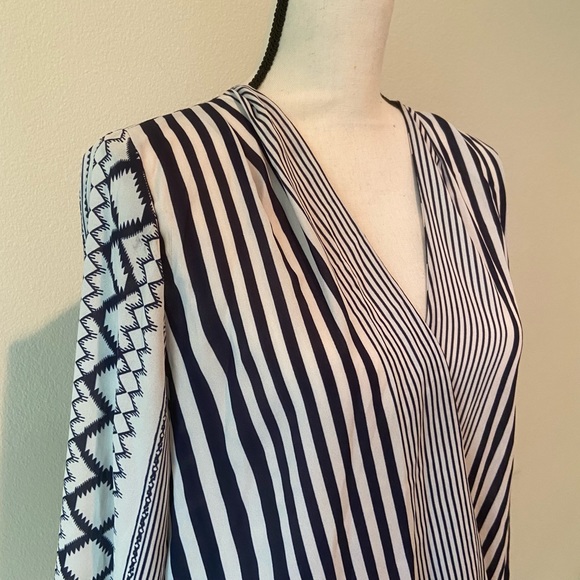 Navy and White Contrasting Print Wrap Top - Picture 3 of 6